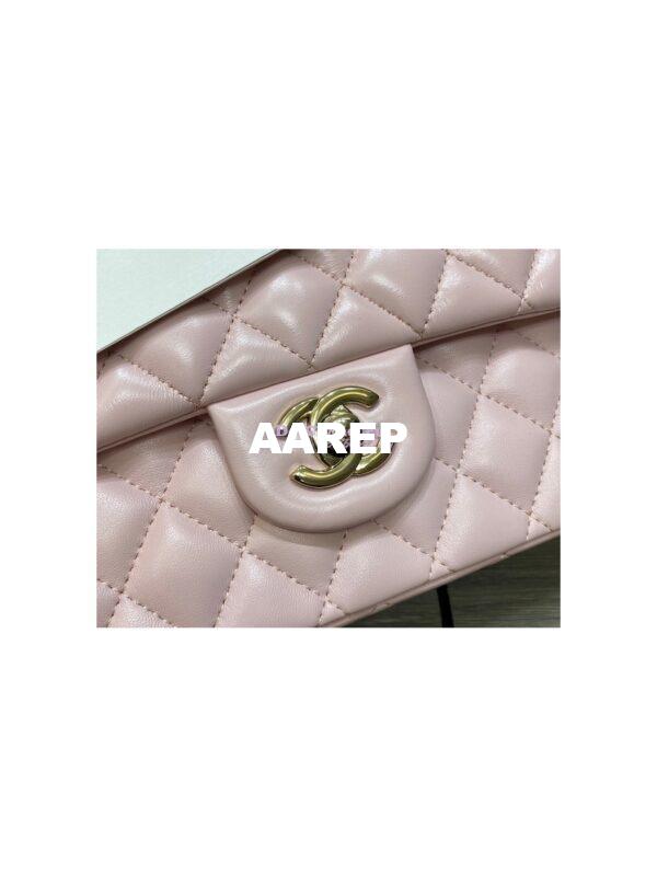 Replica Chanel Medium Classic Double Flap Bag Quilted Lambskin Light Gold Hardware Light Pink 6
