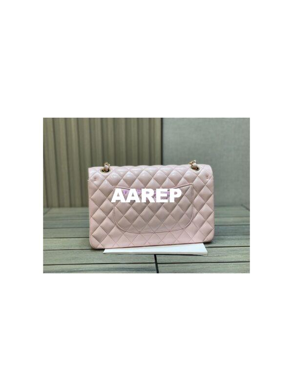 Replica Chanel Medium Classic Double Flap Bag Quilted Lambskin Light Gold Hardware Light Pink 8