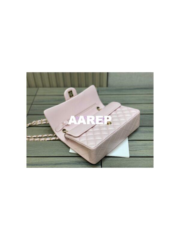 Replica Chanel Medium Classic Double Flap Bag Quilted Lambskin Light Gold Hardware Light Pink 10