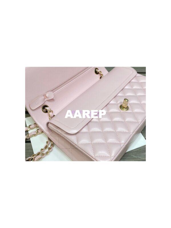 Replica Chanel Medium Classic Double Flap Bag Quilted Lambskin Light Gold Hardware Light Pink 11
