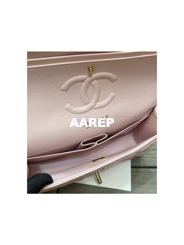 Replica Chanel Medium Classic Double Flap Bag Quilted Lambskin Light Gold Hardware Light Pink 13