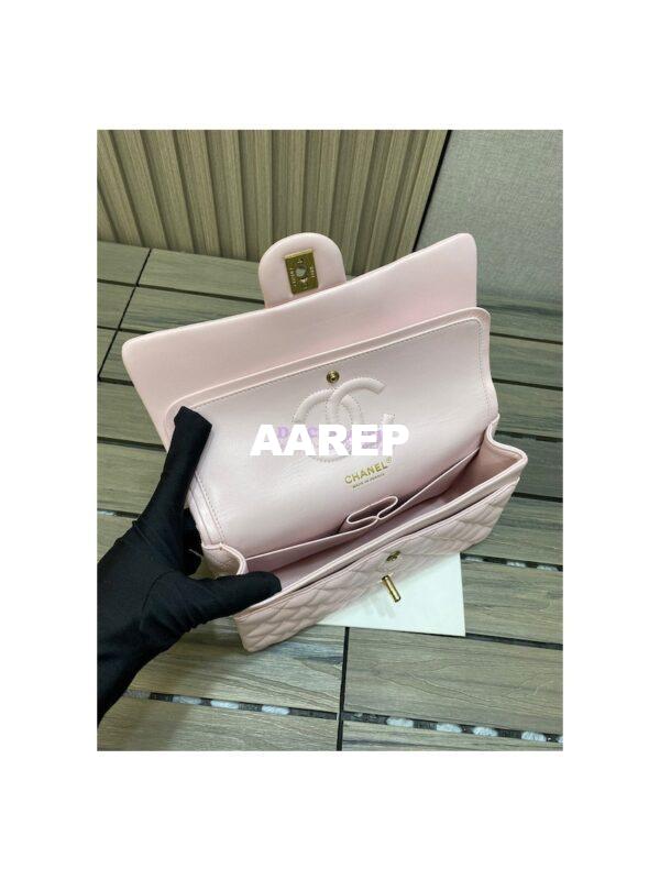 Replica Chanel Medium Classic Double Flap Bag Quilted Lambskin Light Gold Hardware Light Pink 14