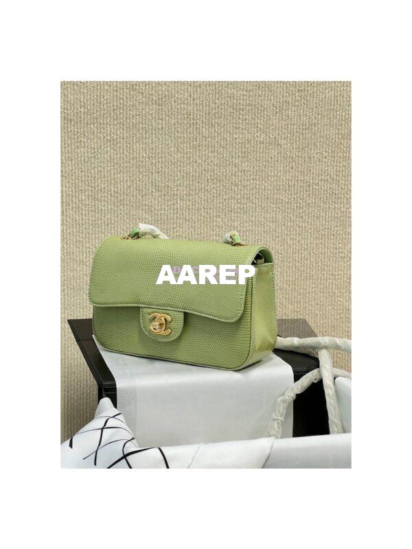 Replica Chanel Lizard Leather Small 20cm Classic Flap Bag Avocado