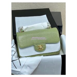 Replica Chanel Lizard Leather Small 20cm Classic Flap Bag Avocado 2
