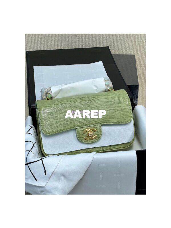 Replica Chanel Lizard Leather Small 20cm Classic Flap Bag Avocado 2