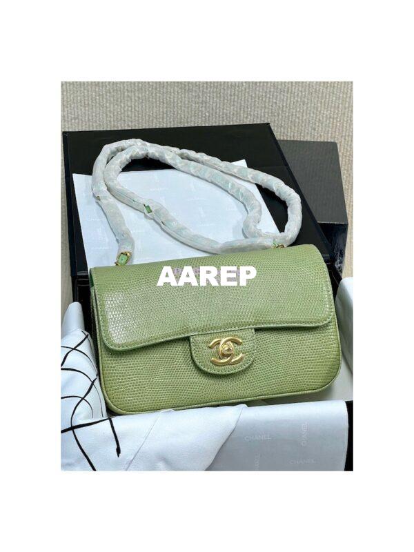 Replica Chanel Lizard Leather Small 20cm Classic Flap Bag Avocado 3