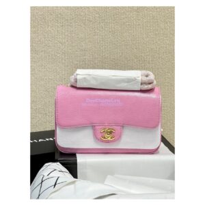 Replica Chanel Lizard Leather Small 20cm Classic Flap Bag Sakura Pink 2
