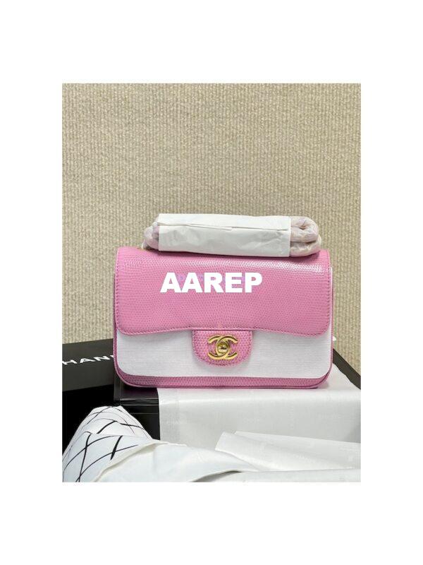 Replica Chanel Lizard Leather Small 20cm Classic Flap Bag Sakura Pink 2
