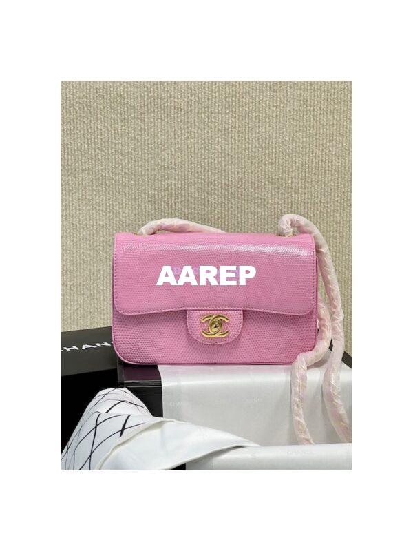 Replica Chanel Lizard Leather Small 20cm Classic Flap Bag Sakura Pink 3