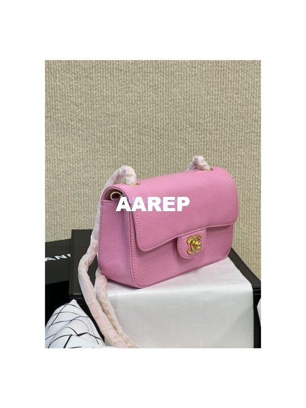 Replica Chanel Lizard Leather Small 20cm Classic Flap Bag Sakura Pink 4