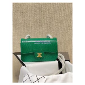 Replica Chanel Lizard Leather Small 20cm Classic Flap Bag Green
