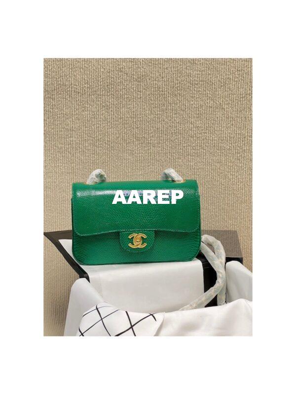 Replica Chanel Lizard Leather Small 20cm Classic Flap Bag Green 3