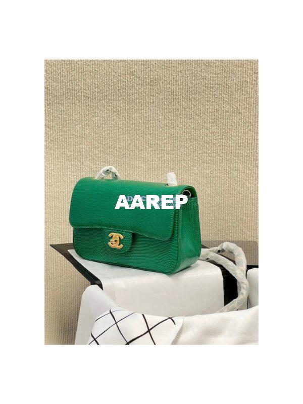Replica Chanel Lizard Leather Small 20cm Classic Flap Bag Green 5