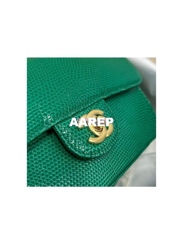 Replica Chanel Lizard Leather Small 20cm Classic Flap Bag Green 6