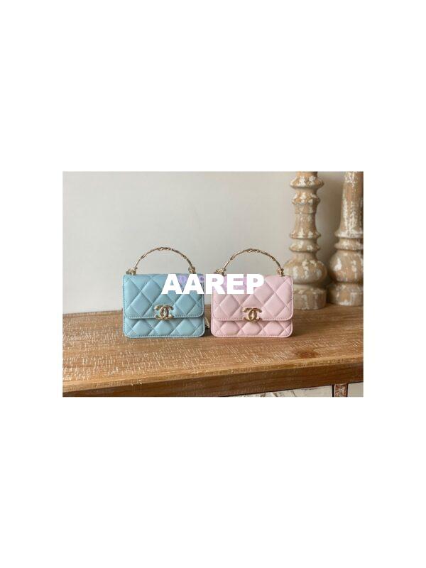 Replica Chanel Enamel Handle Clutch with Chain in Lambsskin AP2758 Sky Blue 3