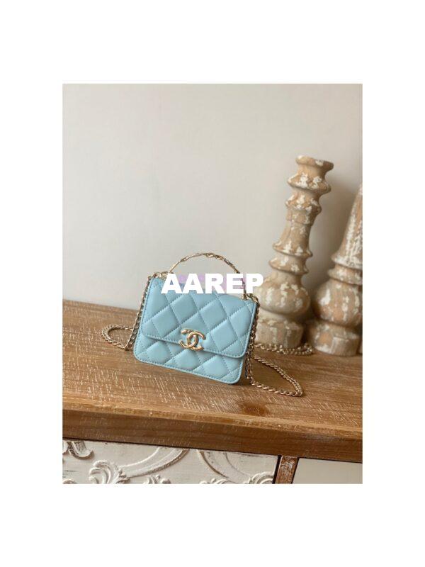 Replica Chanel Enamel Handle Clutch with Chain in Lambsskin AP2758 Sky Blue 4