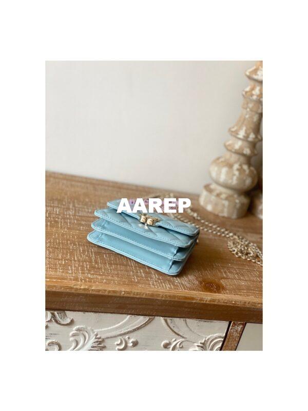 Replica Chanel Enamel Handle Clutch with Chain in Lambsskin AP2758 Sky Blue 9