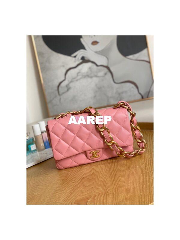 Replica Chanel Large Flap Lammbskin Bag AS3215 Coral Pink 3