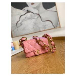 Replica Chanel Mini/ Small Flap Lammbskin Bag AS3213 AS3214 Coral Pink 2