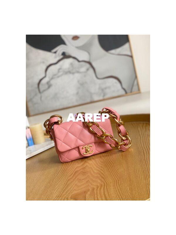 Replica Chanel Mini/ Small Flap Lammbskin Bag AS3213 AS3214 Coral Pink 4