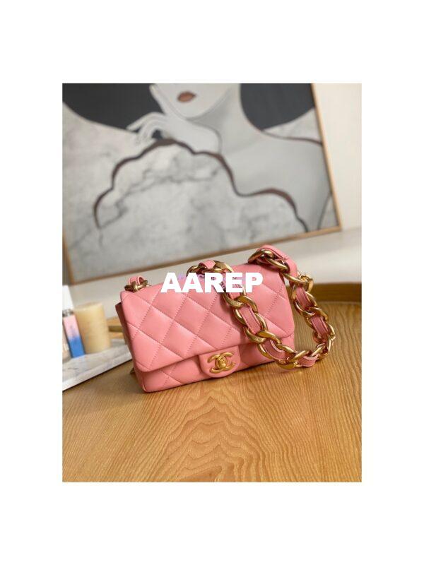 Replica Chanel Mini/ Small Flap Lammbskin Bag AS3213 AS3214 Coral Pink 11