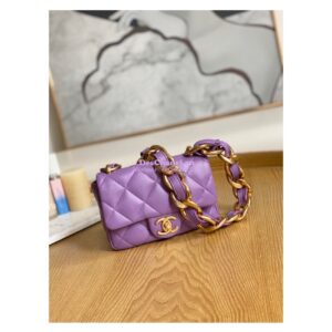 Replica Chanel Mini/ Small Flap Lammbskin Bag AS3213 AS3214 Purple 2