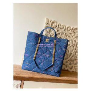 Replica Chanel Maxi Shopping Bag in Printed Denim AS3128 Blue & Multicolour