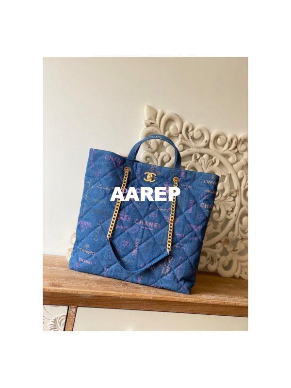 Replica Chanel Maxi Shopping Bag in Printed Denim AS3128 Blue & Multicolour 3