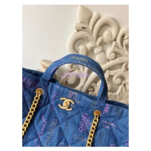 Replica Chanel Maxi Shopping Bag in Printed Denim AS3128 Blue & Multicolour 2