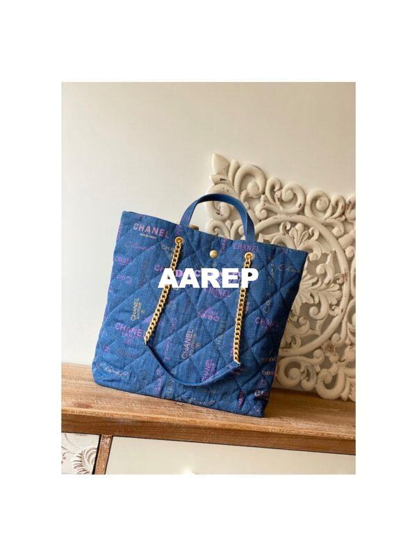 Replica Chanel Maxi Shopping Bag in Printed Denim AS3128 Blue & Multicolour 5