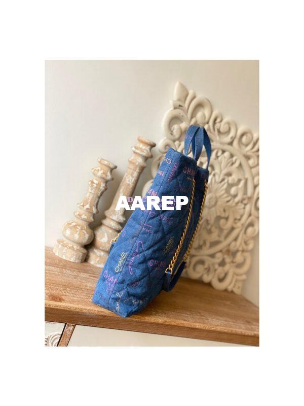 Replica Chanel Maxi Shopping Bag in Printed Denim AS3128 Blue & Multicolour 7