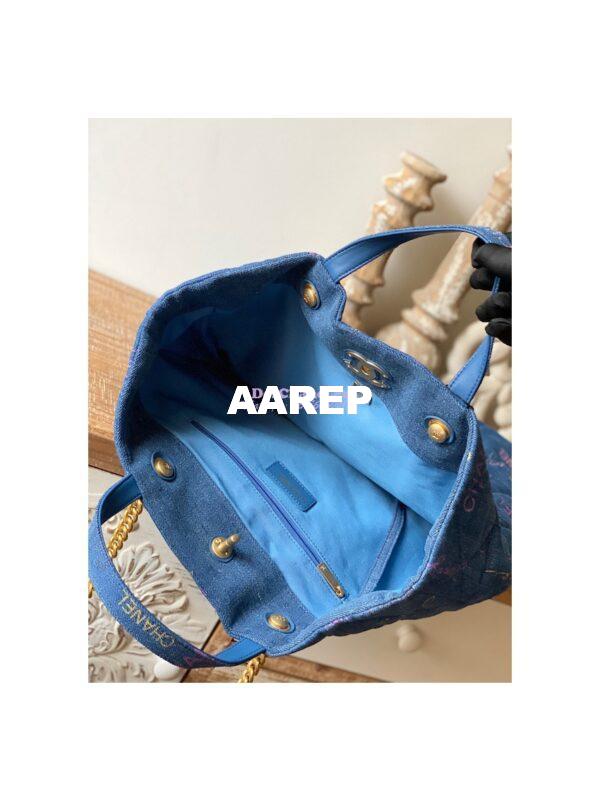 Replica Chanel Maxi Shopping Bag in Printed Denim AS3128 Blue & Multicolour 10