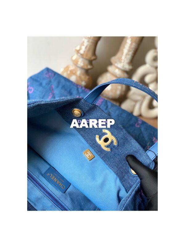 Replica Chanel Maxi Shopping Bag in Printed Denim AS3128 Blue & Multicolour 11