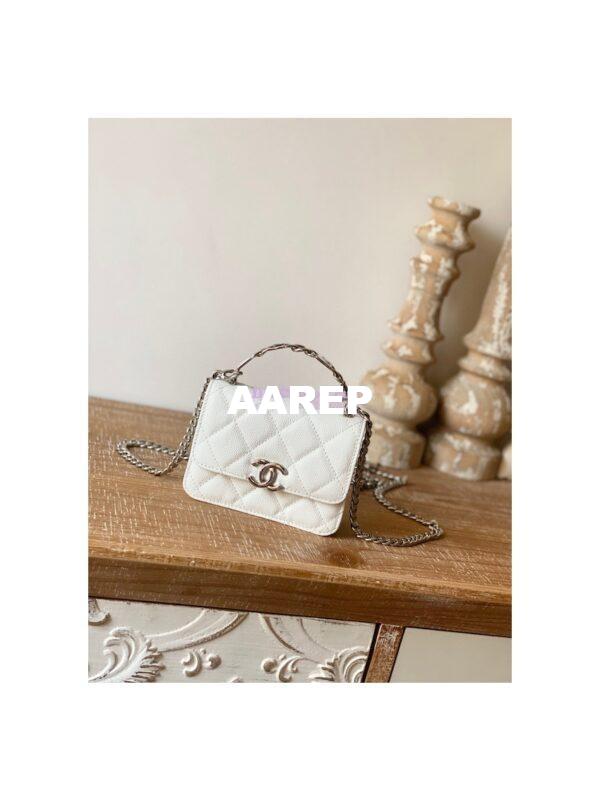 Replica Chanel Enamel Handle Clutch with Chain in Grained Calfskin AP2758 White 3