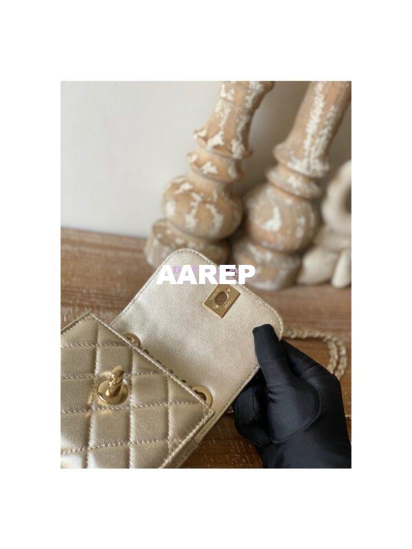 Replica Chanel 22SS SLG Small Trendy CC Clutch With Chain A81633 Metallic Gold 7
