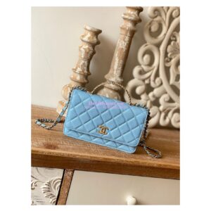 Replica Chanel Wallet On Chain in Grained Calfskin AP2804 Sky Blue