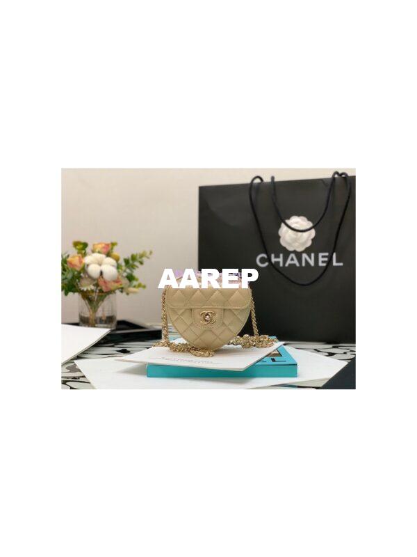 Replica Chanel Heart Clutch With Chain AP2784 Lambskin Metallic Champagne
