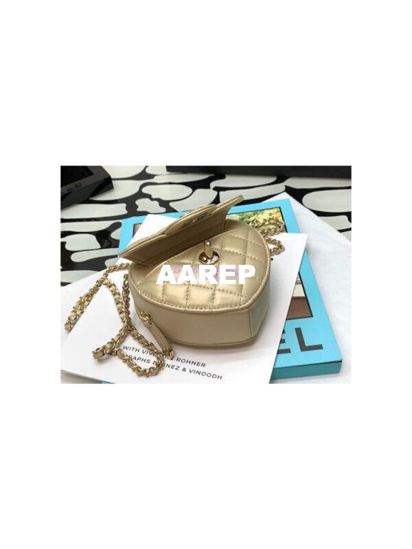 Replica Chanel Heart Clutch With Chain AP2784 Lambskin Metallic Champagne 6