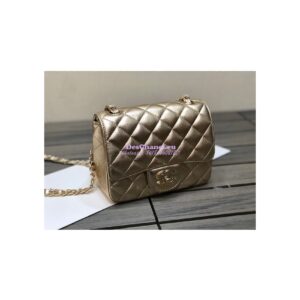 Replica Chanel Quilted Mini Classic Flap CF Bag Metallic Lambskin Gold 17cm