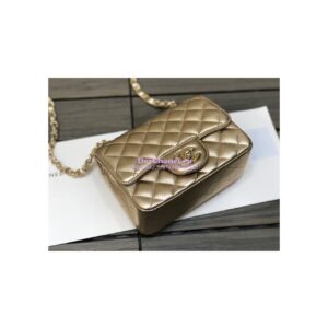 Replica Chanel Quilted Mini Classic Flap CF Bag Metallic Lambskin Gold 17cm 2