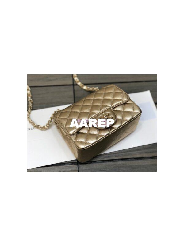 Replica Chanel Quilted Mini Classic Flap CF Bag Metallic Lambskin Gold 17cm 2