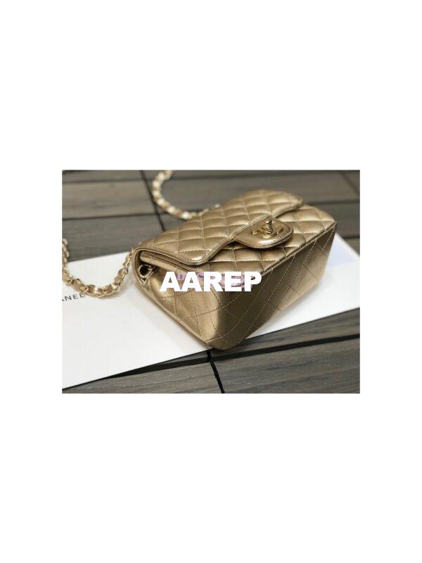 Replica Chanel Quilted Mini Classic Flap CF Bag Metallic Lambskin Gold 17cm 3