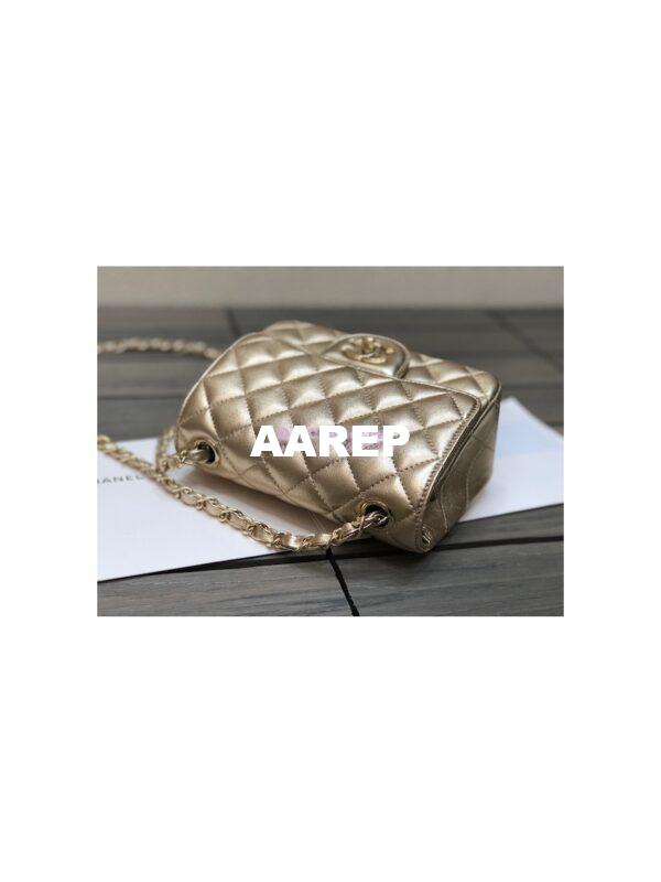 Replica Chanel Quilted Mini Classic Flap CF Bag Metallic Lambskin Gold 17cm 4