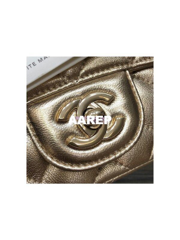 Replica Chanel Quilted Mini Classic Flap CF Bag Metallic Lambskin Gold 17cm 5