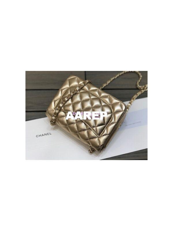 Replica Chanel Quilted Mini Classic Flap CF Bag Metallic Lambskin Gold 17cm 8