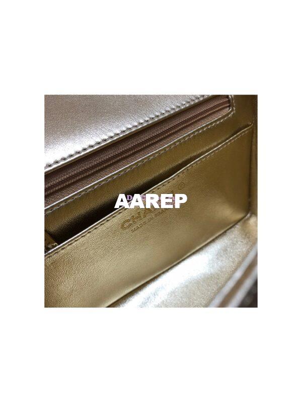 Replica Chanel Quilted Mini Classic Flap CF Bag Metallic Lambskin Gold 17cm 10
