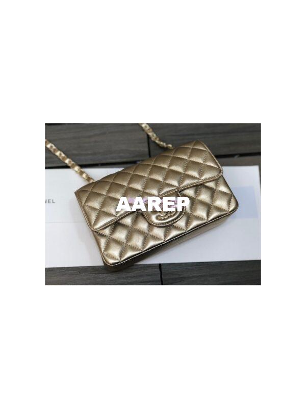 Replica Chanel Quilted Small Classic Flap CF Bag Metallic Lambskin Gold 20cm