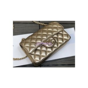 Replica Chanel Quilted Small Classic Flap CF Bag Metallic Lambskin Gold 20cm 2