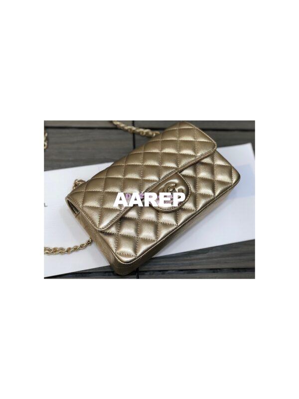 Replica Chanel Quilted Small Classic Flap CF Bag Metallic Lambskin Gold 20cm 2