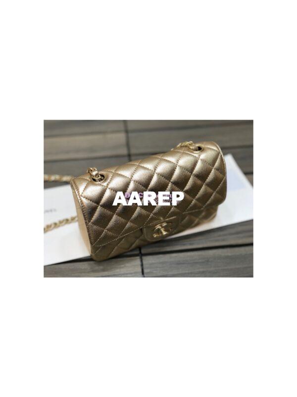 Replica Chanel Quilted Small Classic Flap CF Bag Metallic Lambskin Gold 20cm 3